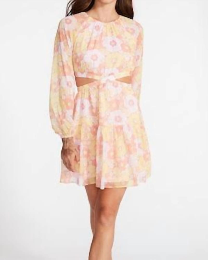 Front of a model wearing a size L Cadi Mini Dress in Pink Multi in Pink Multi by STEVE MADDEN. | dia_product_style_image_id:336295